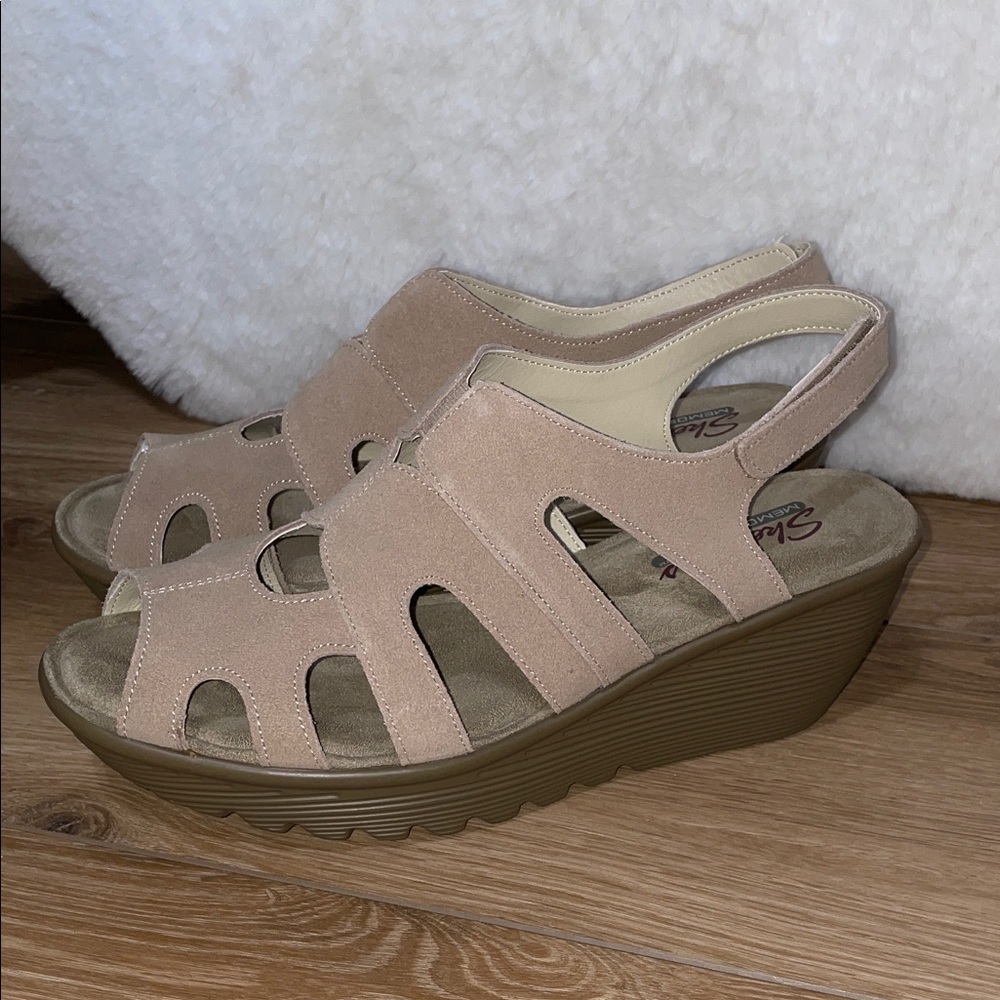 Skechers Parallel Stylin Suede Wedge Shoe with Memory Foam